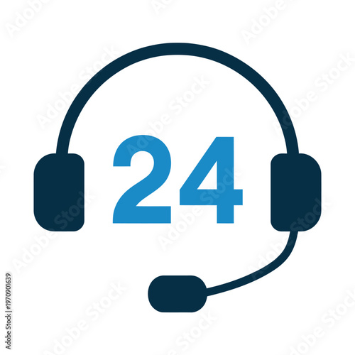 Vector of a headset with the number 24 on top of it representing customer support or call center service