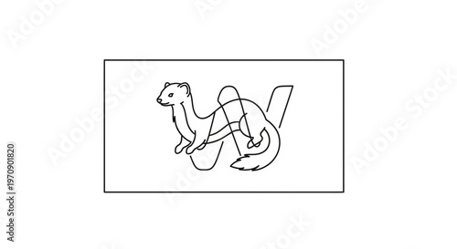Weasel And Letter W Logo Design, Minimalist Animal Illustration