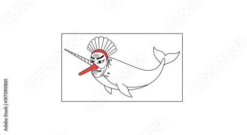 Whimsical Narwhal Character with Horn and Mask, Cartoon Style