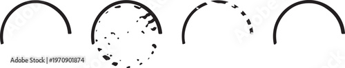 Set of four curved lines in different styles, arcs and brushes.