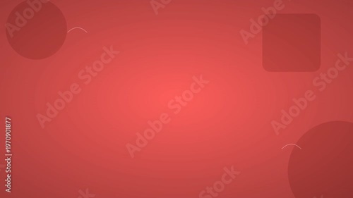 Vibrant red background with geometric shapes floating around