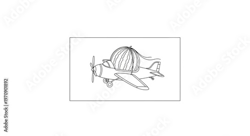 Whimsical Airplane with Watermelon Fuselage, Cartoon Style