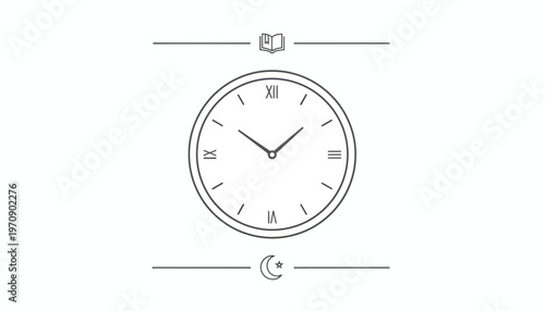 Time Management Concept: Clock with Book and Moon Symbols, Representing Day and Night Learning