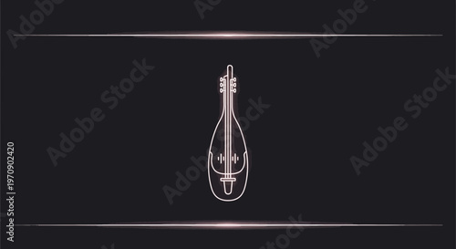 Traditional String Instrument Outline Drawing on Dark Background with Decorative Lines
