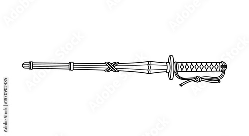 Traditional Japanese Bamboo Shinai Sword for Kendo Training - Line Art Illustration