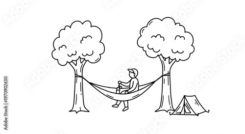 Man Relaxing in Hammock Outdoors.
