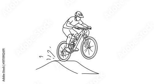Man Riding Mountain Bike Downhill Fast.
