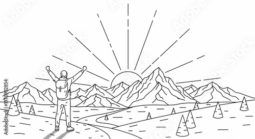 Man standing with arms raised outdoors.