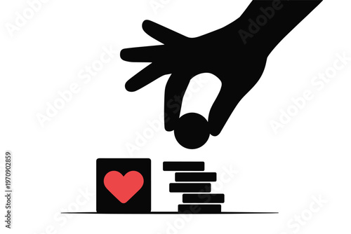 Hand Donating Coin to Heart Charity Giving Concept