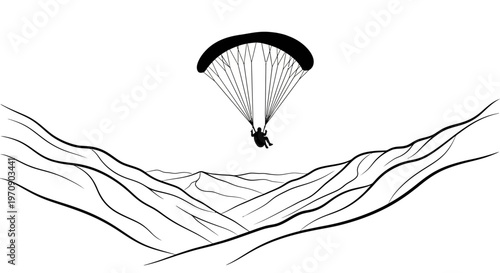 Person flying with parachute in air.