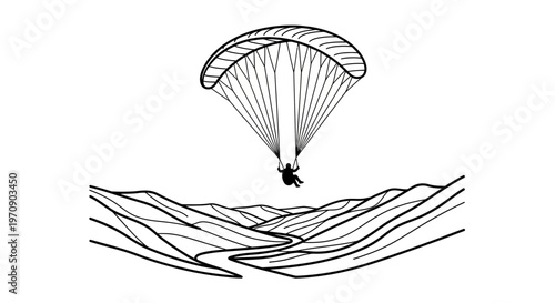 Person flying with parachute in air.