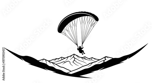 Person flying with parachute in air.
