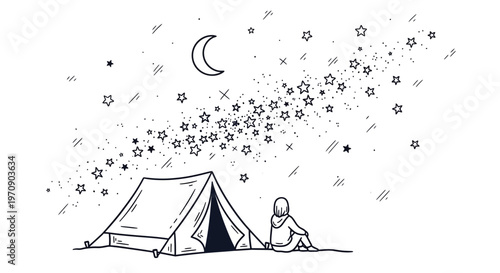 Person sitting next to a tent.