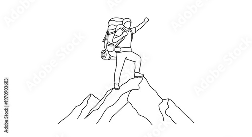 Person standing on mountain peak triumphantly.