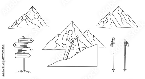 Skiing Man on Mountain Peak Adventure.