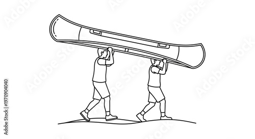 Two men carrying a large tube.