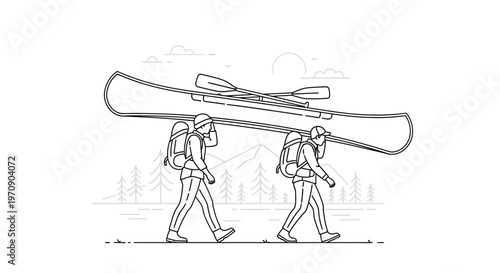 Two people carrying a canoe outdoors.