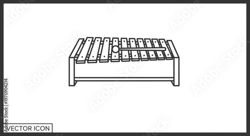 Simple Line Icon of a Wooden Xylophone with Mallet