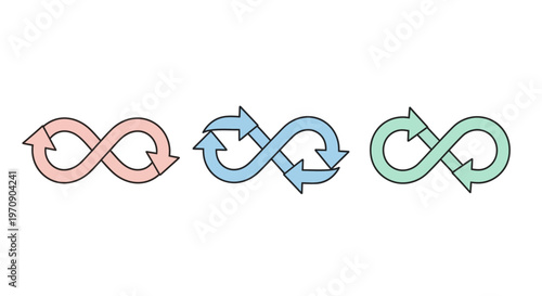 Continuous Cycle Infinity Symbols with Arrows - Perpetual Loop Concept