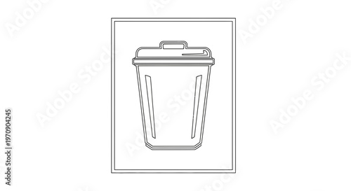 Simple Outline Drawing of a Trash Can with Lid, Clean Icon for Waste Management and Recycling