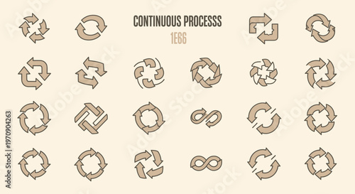 Continuous Process Arrows and Recycling Icons Set for Workflow and Cycle Concepts