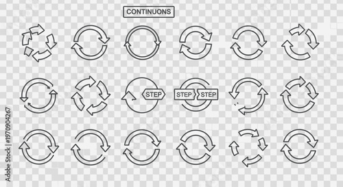 Continuous Step Cycle Arrows Icons Set Grunge Vector