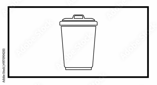 Simple Outline Icon of a Trash Can with Lid, Black and White Line Art