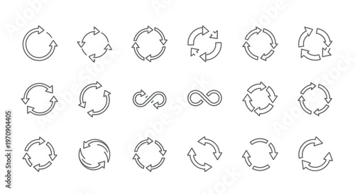 Dotted Cycle and Infinity Arrows Icon Set. Grunge Refresh and Loop Symbols Collection
