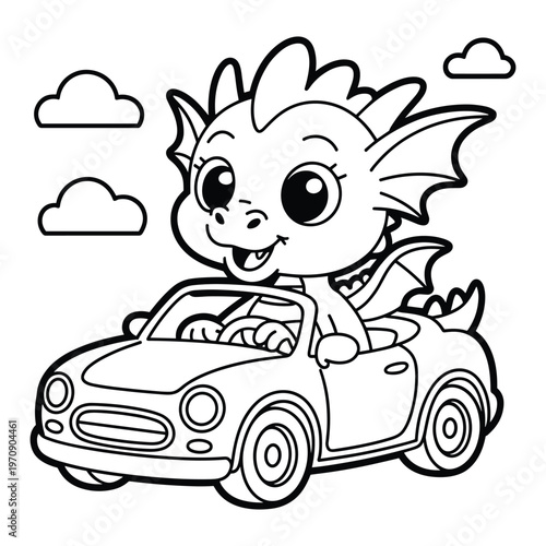 A playful dog happily peeking out of the sunroof of a cartoon car isolated on white background, Vector
