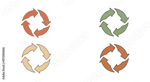 Four Circular Arrow Cycles in Earthy Tones on White Background Representing Process and Flow