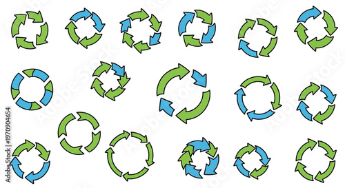 Green and Blue Circular Arrows Collection - Cycle, Refresh, Process Icons