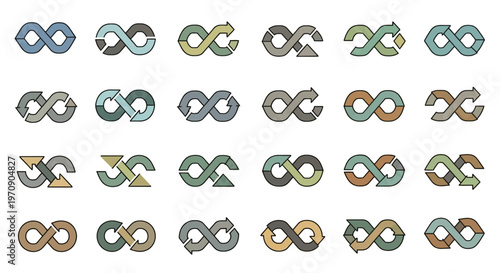 Infinity Symbol Collection with Arrows and Loops in Various Styles