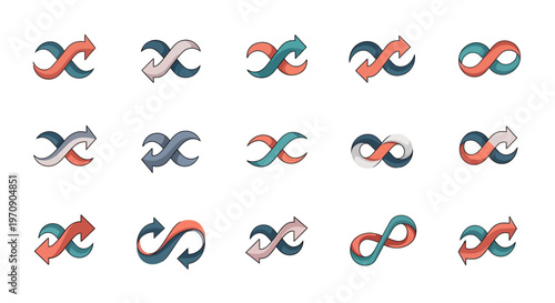 Infinity symbols with arrows vector collection, endless loop icons set