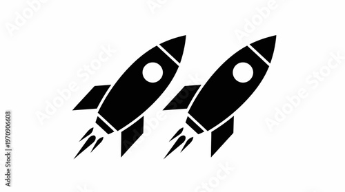 Rocket vector icons with flame propulsion symbolizing space exploration, innovation, startup growth, progress, advancement, technology, and futuristic design for business, science, and digital graphic