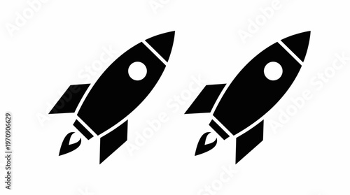 Rocket vector icons with flame propulsion symbolizing space exploration, innovation, startup growth, progress, advancement, technology, and futuristic design for business, science, and digital graphic