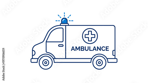Ambulance vector icon with medical cross and emergency siren representing healthcare, hospital transport, urgent response, rescue services, safety, and medical assistance for design and catalog graphi