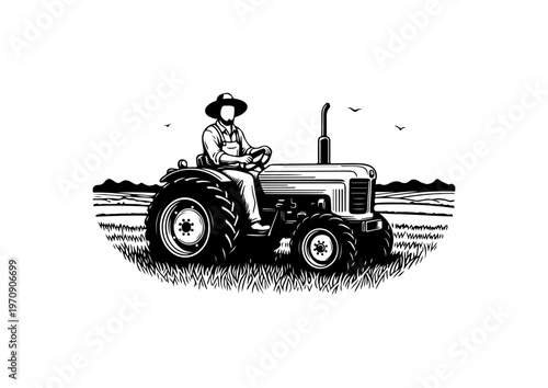 Farmer Operating Classic Tractor in Field