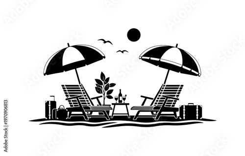 Relaxing Beachside Lounge with Umbrellas and Chairs