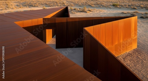 Modern Architectural Design in Desert Landscape, Abstract Structure, Geometric Shapes