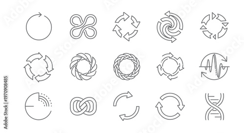 Modern Line Art Icons: Cycle, Refresh, Process, and Infinity Arrows Set