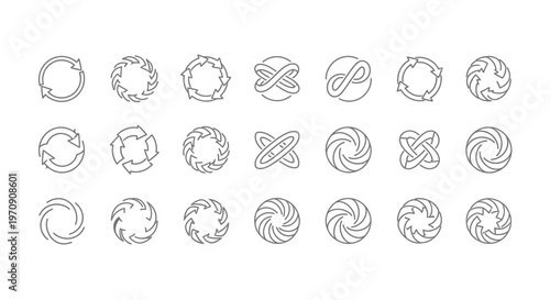 Recycle and Rotation Line Icons Set. Abstract Circular Arrows and Infinity Symbols Vector Collection