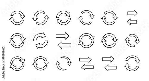 Refresh Reload Recycle Arrows Icon Set - Line Art Collection with Grunge Texture