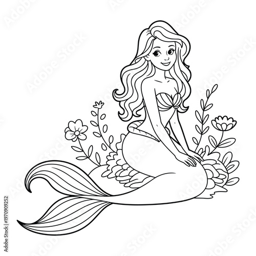 A woman peacefully sleeping with flowers adorning her bed isolated on white background, Vector