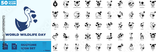 World Wildlife Day Duotone Editable Icons set