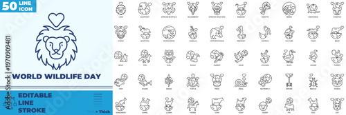 World Wildlife Day Line Editable Icons set
