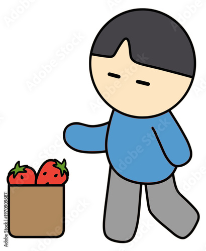 봄 딸기 축제 미니멀 캐릭터 (벡터, 색상 변경 가능)