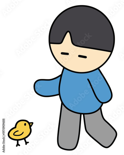 봄 노란 병아리 미니멀 일러스트 (벡터, 색상 변경 가능)