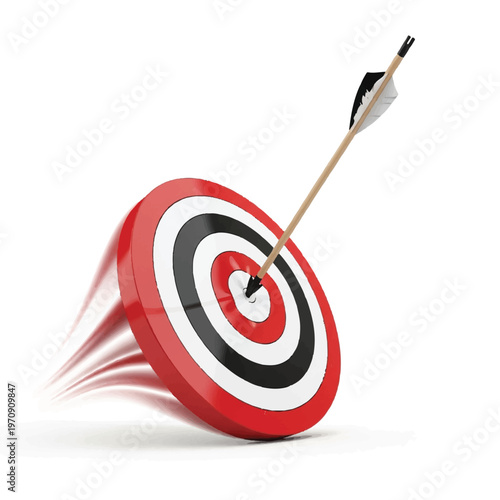 Bullseye target with an arrow hitting the center on a white background.