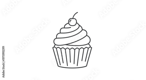 Simple Line Art Cupcake with Cherry Icon