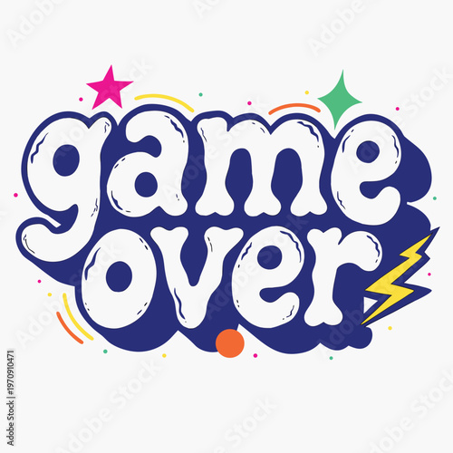 Blue game over text with burst effect and stars